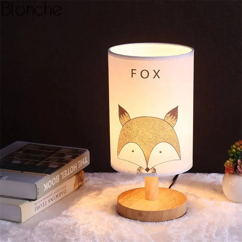 Nachttischlampe Holz Lampenschirm Tiere