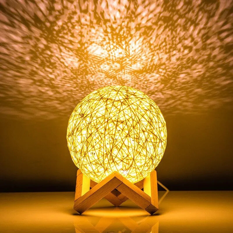 Nachttischlampe Rattan Mond